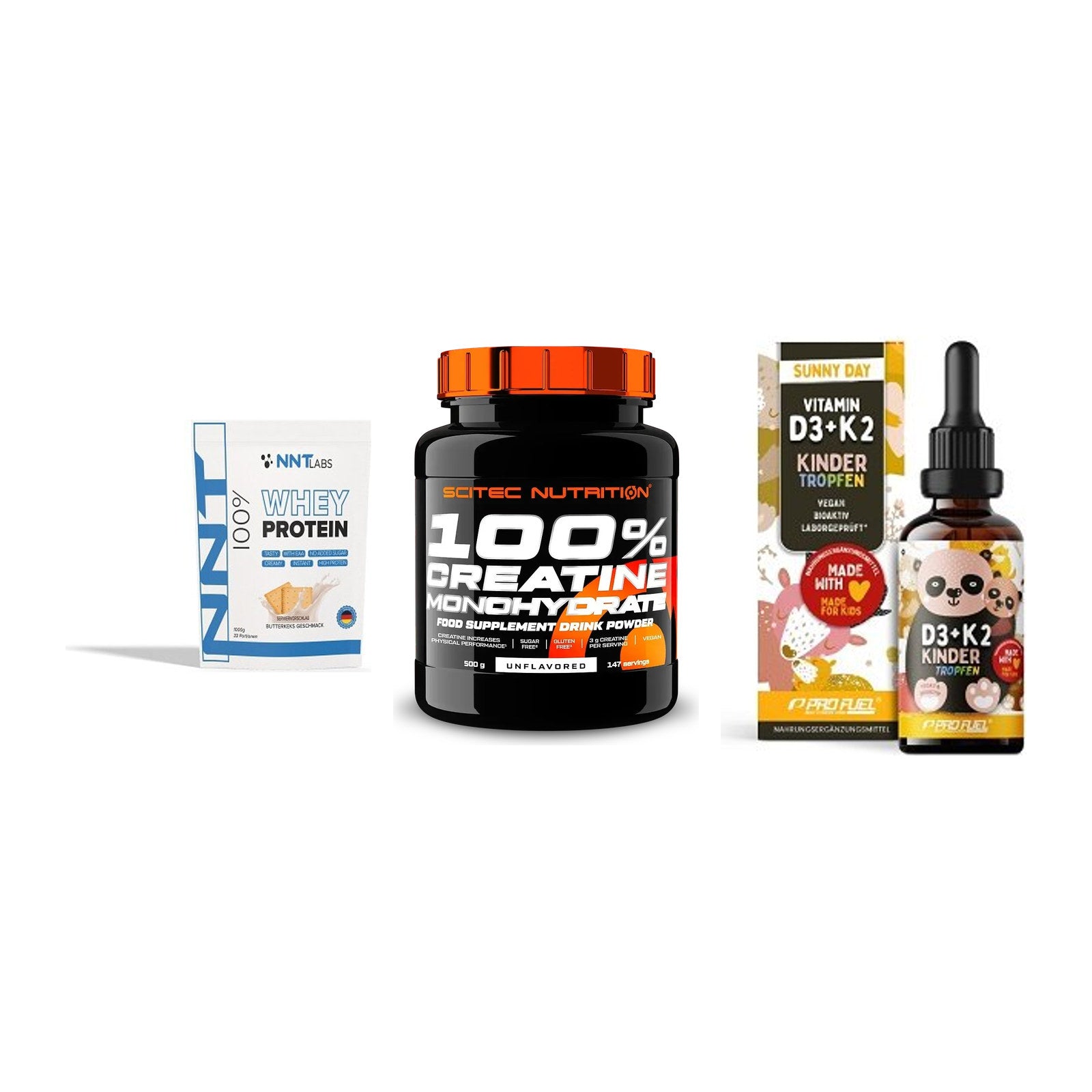 Einsteiger-Set: NNT Whey + Scitec Creatine + ProFuel VITAMIN – alle enthaltenen Artikel