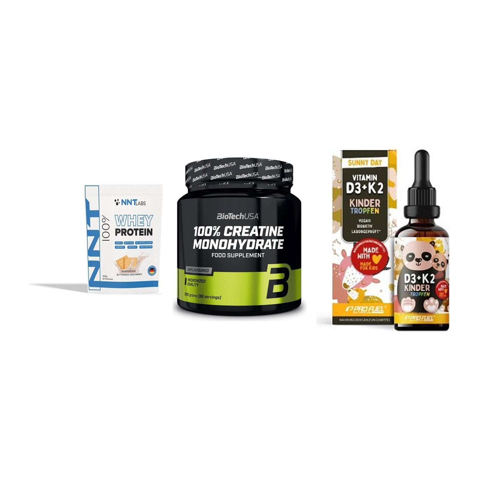 Einsteiger-Set: NNT Whey + BioTech Creatine + ProFuel VITAMIN – alle enthaltenen Artikel