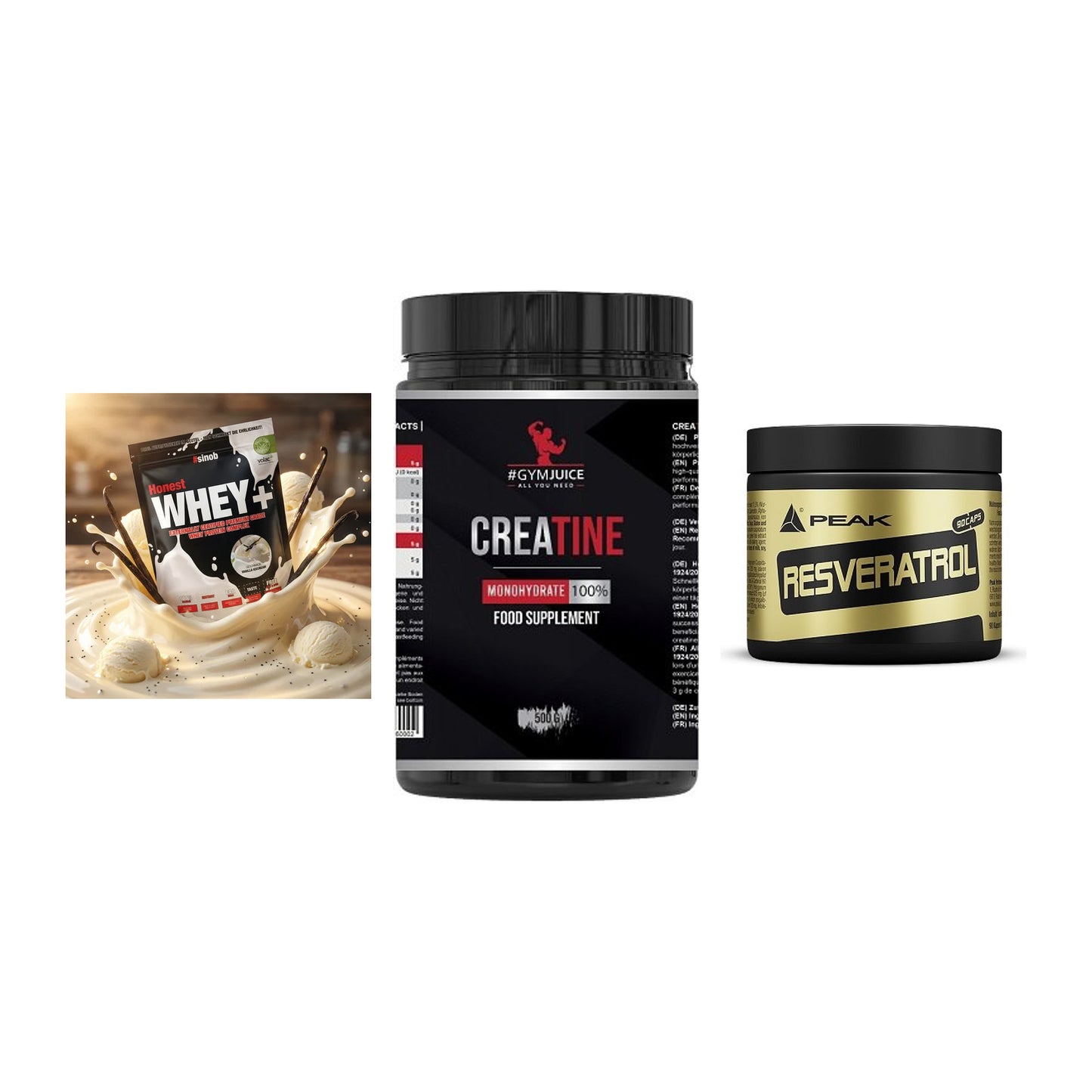 Einsteiger-Set: Sinob Honest + #GYMJUICE + Peak Resveratrol – alle enthaltenen Artikel
