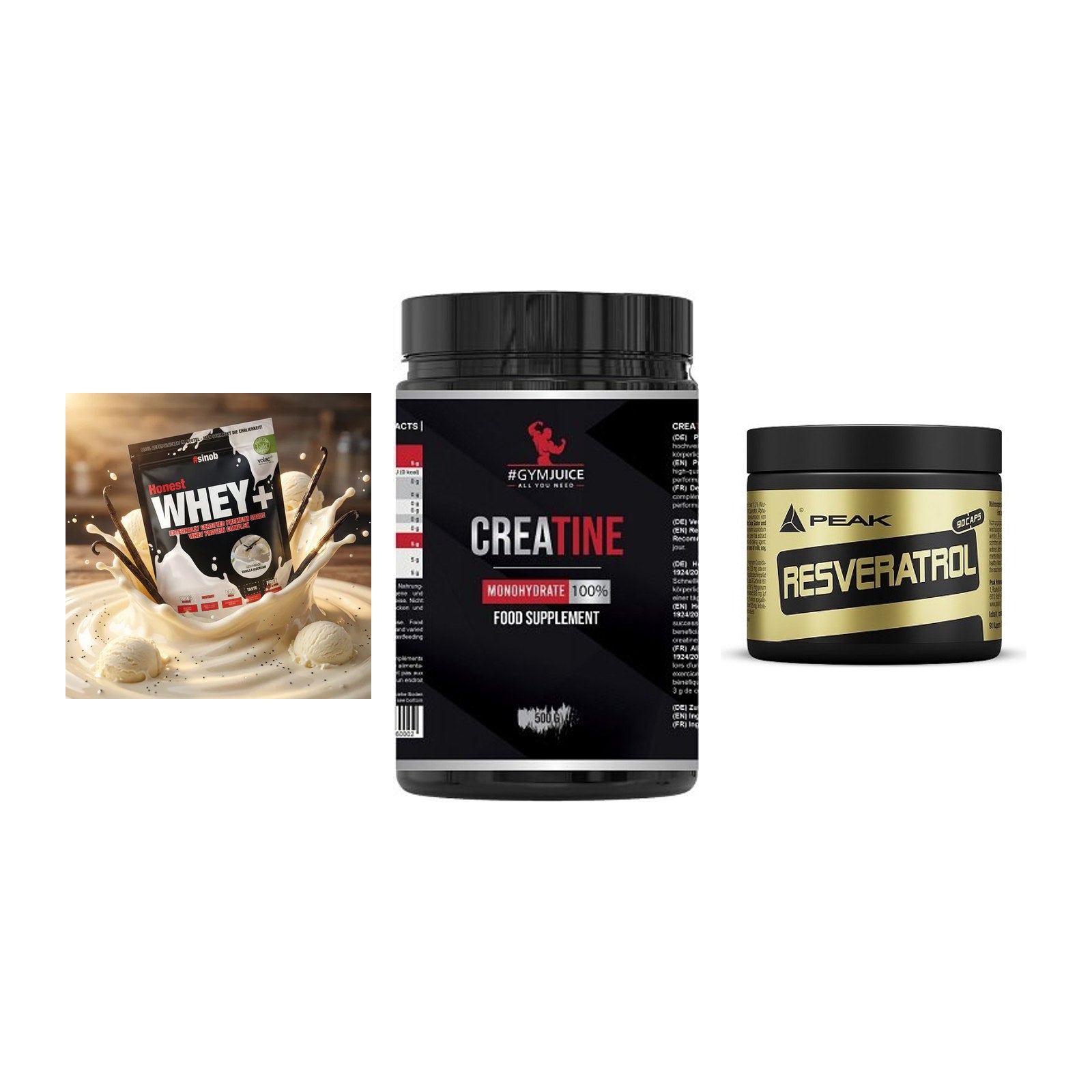 Einsteiger-Set: Sinob Honest + #GYMJUICE + Peak Resveratrol – alle enthaltenen Artikel