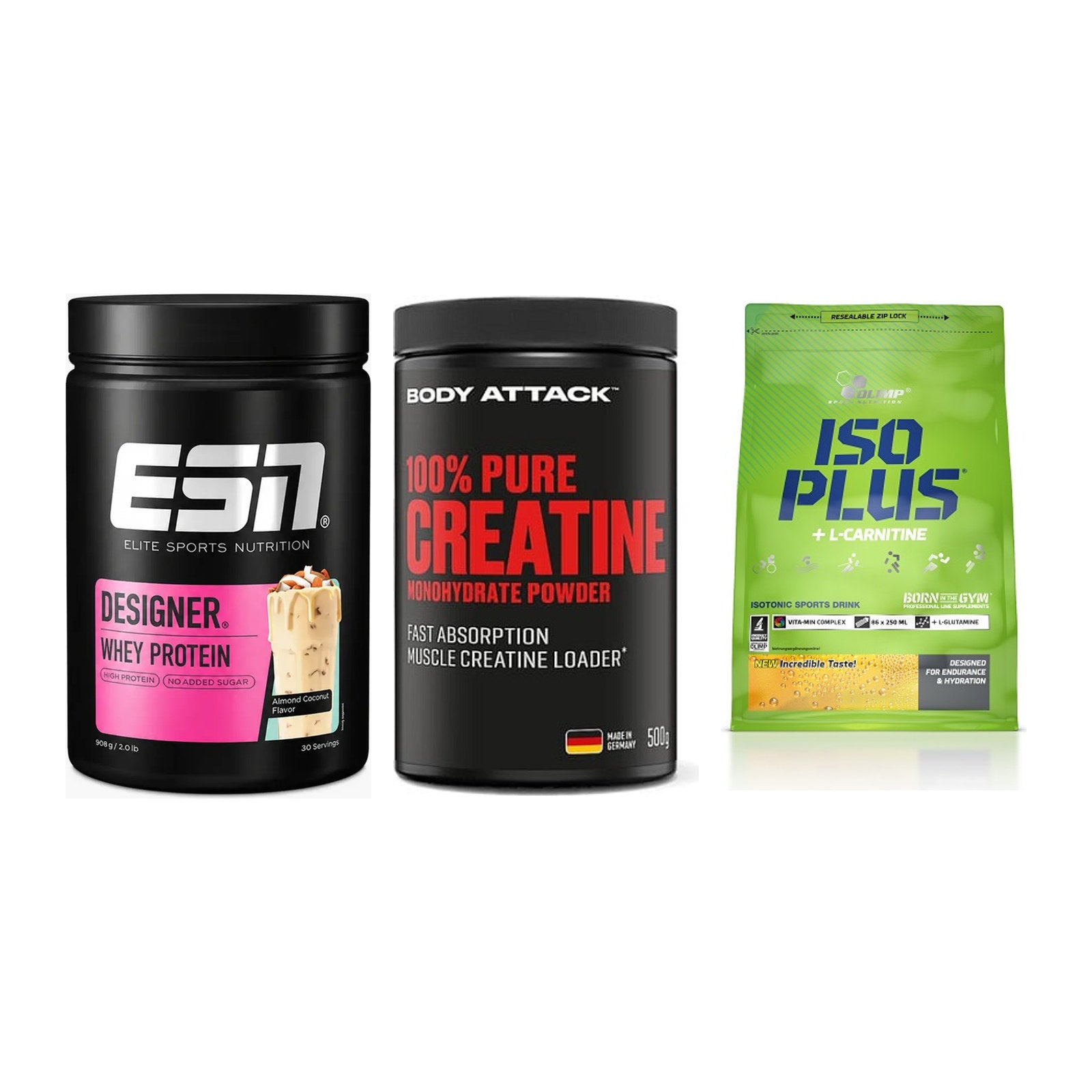 Einsteiger-Set: ESN Designer + Body Attack 100% + Olimp Iso Plus – alle enthaltenen Artikel
