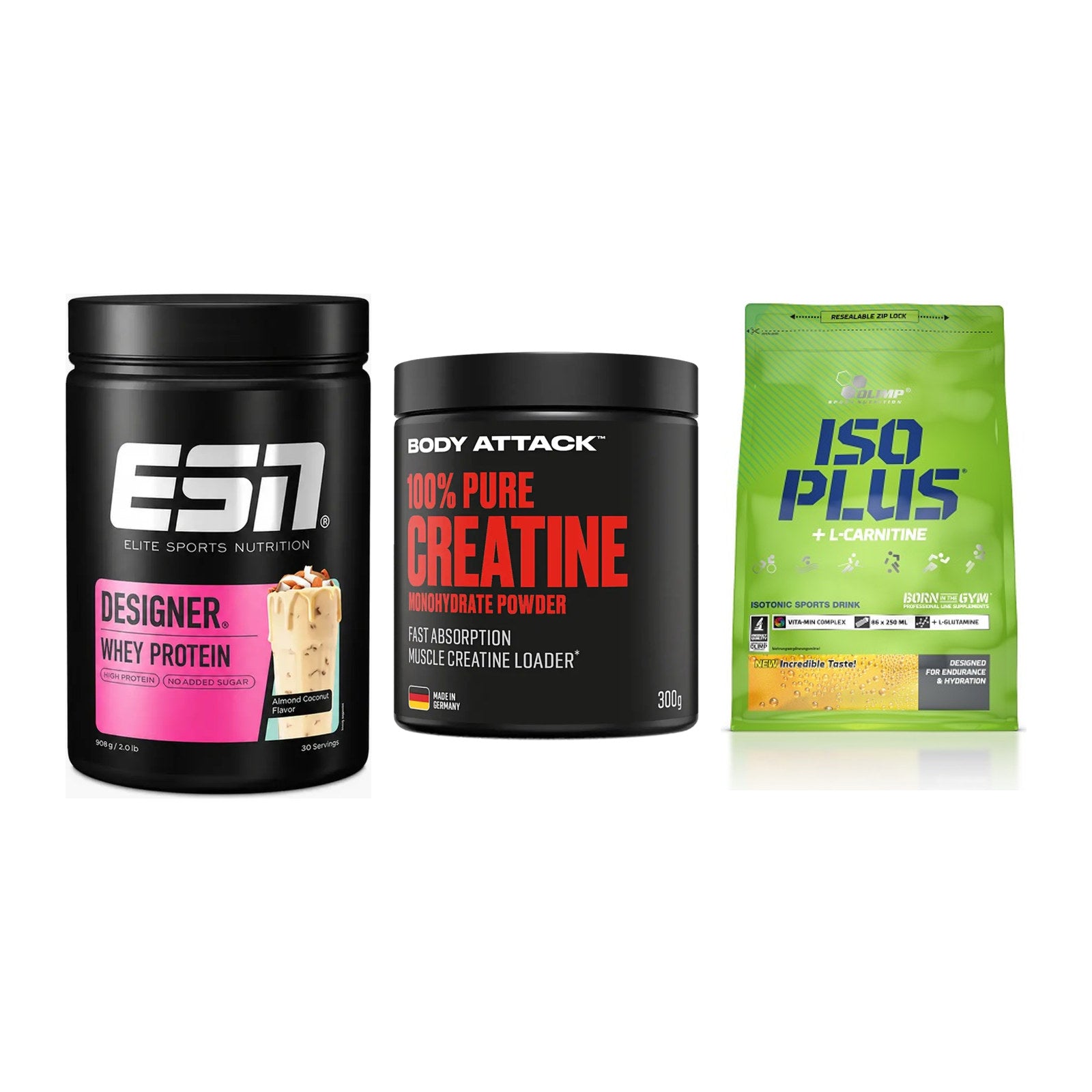 Einsteiger-Set: ESN Designer + Body Attack 100% + Olimp Iso Plus – alle enthaltenen Artikel