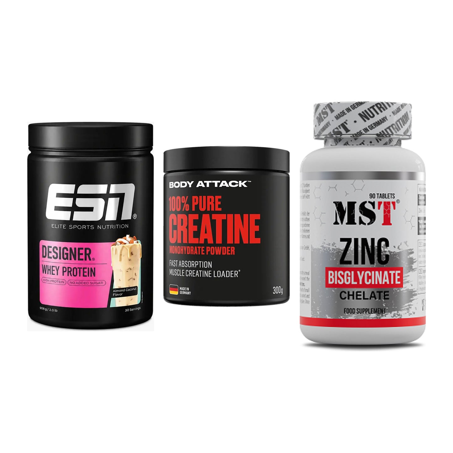 Einsteiger-Set: ESN Designer + Body Attack 100% + MST Zinc Chelate – alle enthaltenen Artikel