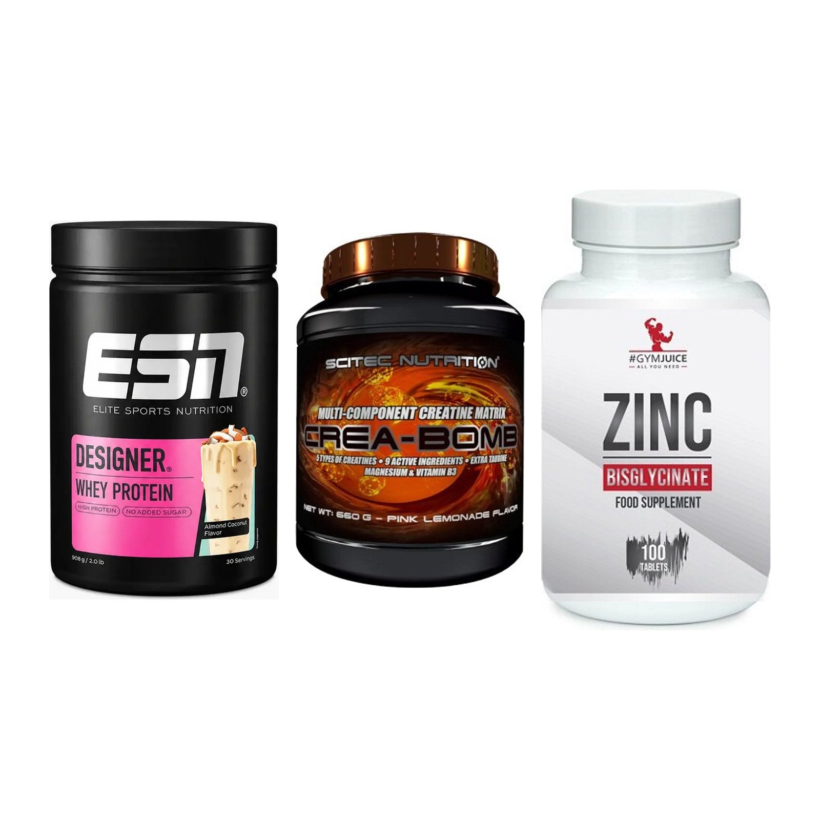 Einsteiger-Set: ESN Designer + Scitec Crea-Bomb + #GYMJUICE ZINC – alle enthaltenen Artikel