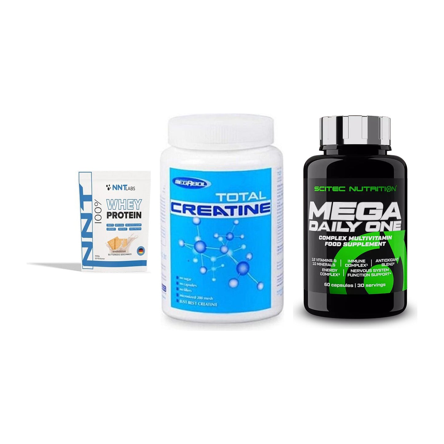 Einsteiger-Set: NNT Whey + Megabol Total + Scitec Mega – alle enthaltenen Artikel