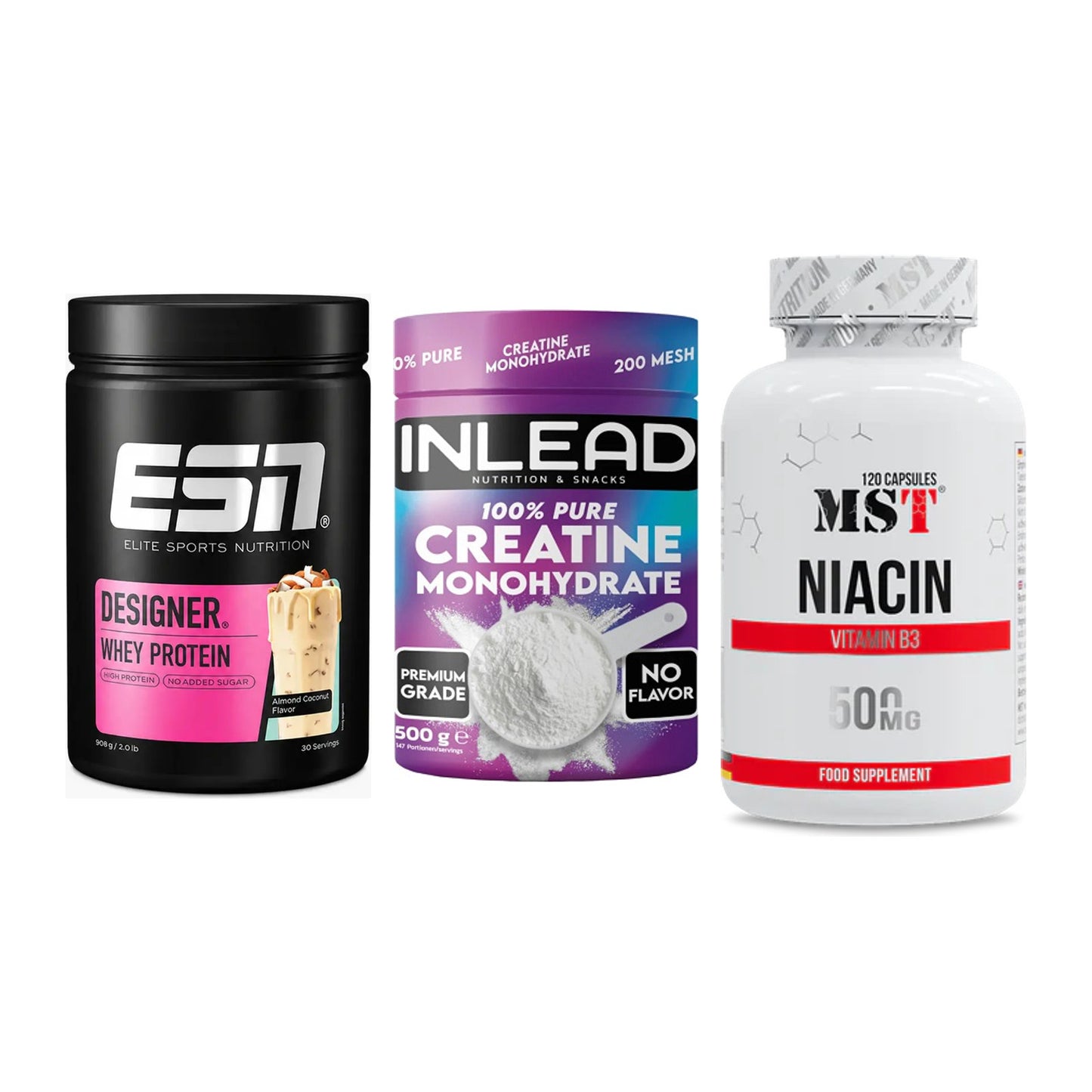 Einsteiger-Set: ESN Designer + INLEAD Creatine + MST Niacin – alle enthaltenen Artikel