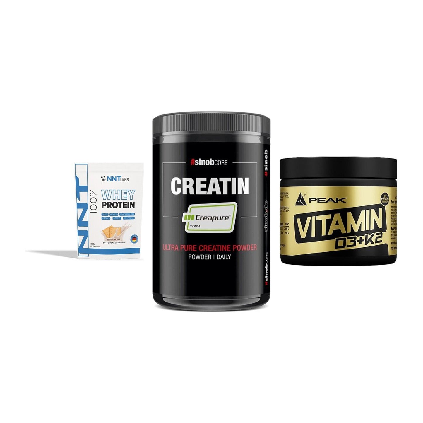 Einsteiger-Set: NNT Whey + Sinob Creatin + Peak Vitamin – alle enthaltenen Artikel