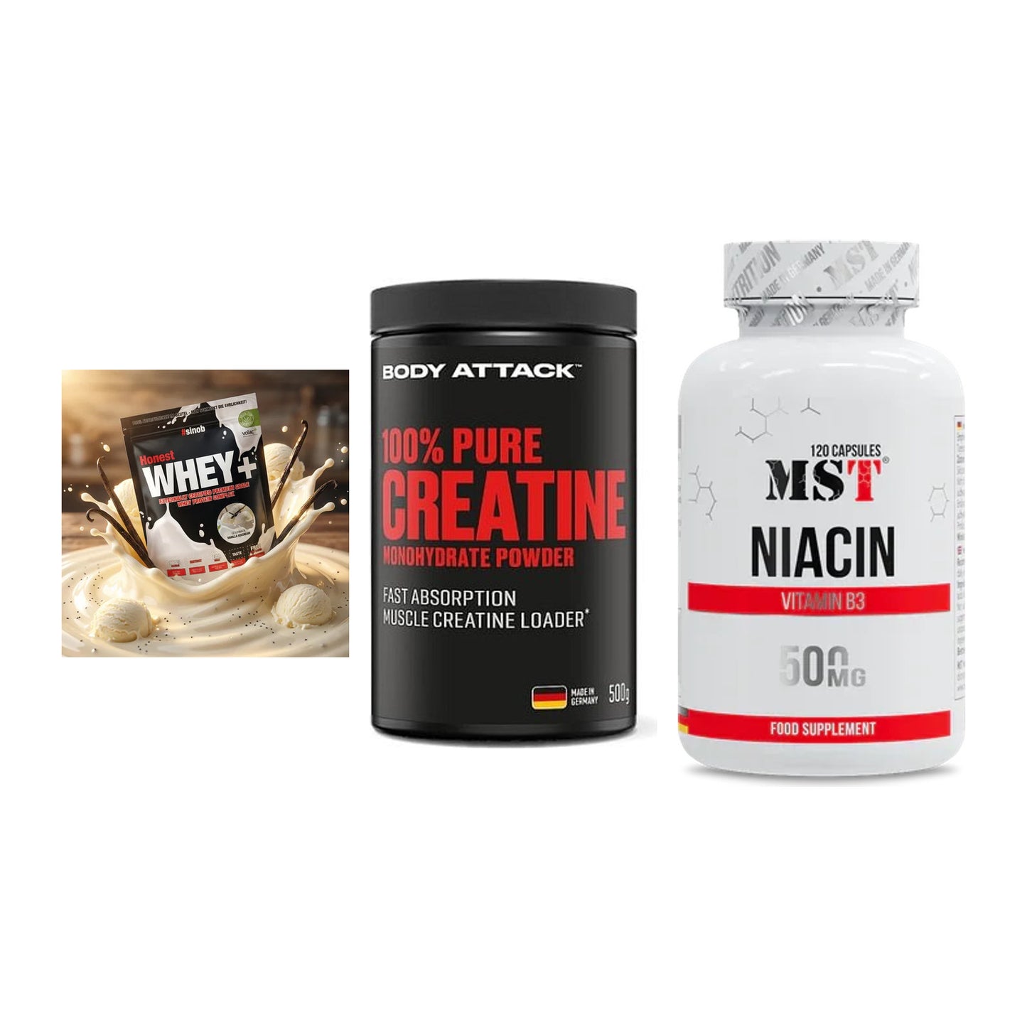 Einsteiger-Set: Sinob Honest + Body Attack 100% + MST Niacin – alle enthaltenen Artikel