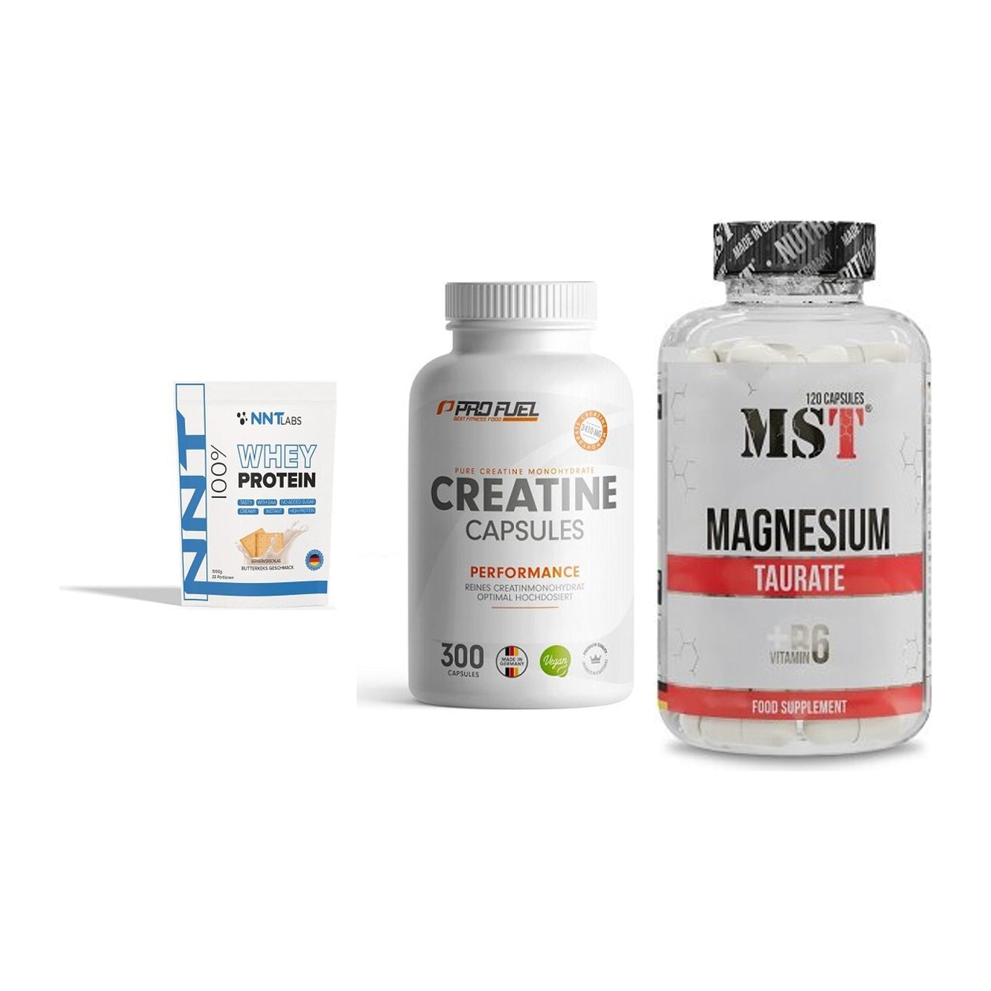 Einsteiger-Set: NNT Whey + ProFuel Creatine + MST Magnesium – alle enthaltenen Artikel