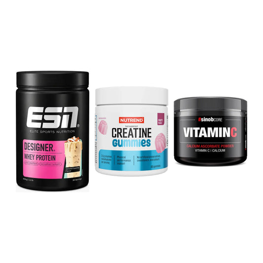 Einsteiger-Set: ESN Designer + Nutrend Creatine + Sinob Vitamin C – alle enthaltenen Artikel