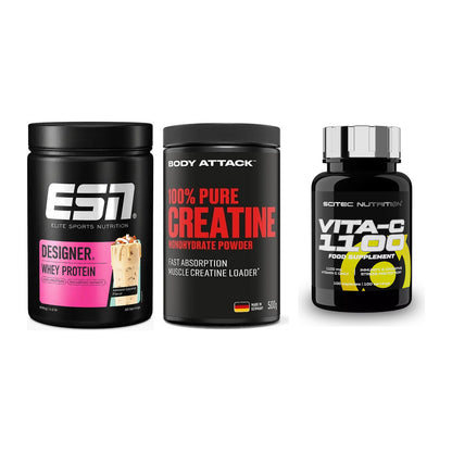Einsteiger-Set: ESN Designer + Body Attack 100% + Scitec Vitamin C – alle enthaltenen Artikel