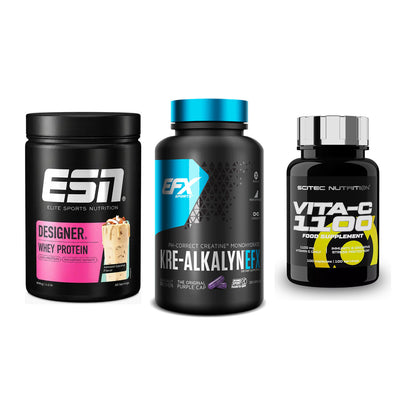 Einsteiger-Set: ESN Designer + EFX Kre-Alkalyn + Scitec Vitamin C – alle enthaltenen Artikel
