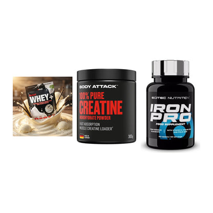 Einsteiger-Set: Sinob Honest + Body Attack 100% + Scitec Iron Pro – alle enthaltenen Artikel