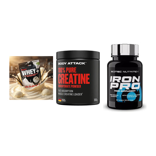Einsteiger-Set: Sinob Honest + Body Attack 100% + Scitec Iron Pro – alle enthaltenen Artikel