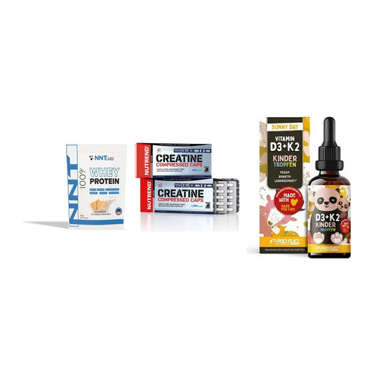 Einsteiger-Set: NNT Whey + Nutrend Creatine + ProFuel VITAMIN – alle enthaltenen Artikel