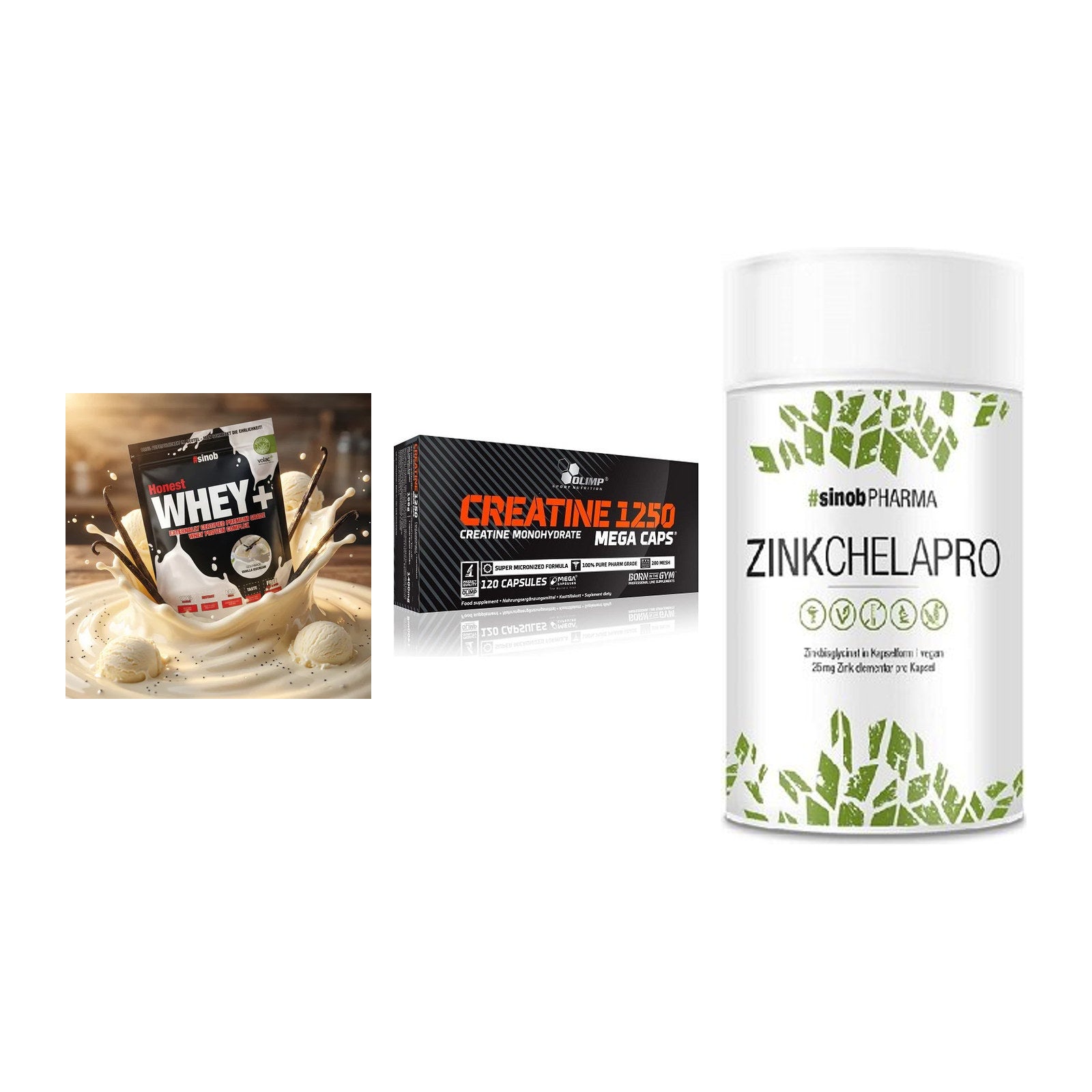 Einsteiger-Set: Sinob Honest + Olimp Creatine + Sinob Zink – alle enthaltenen Artikel