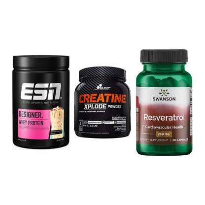 Einsteiger-Set: ESN Designer + Olimp Creatine + Swanson Resverat – alle enthaltenen Artikel
