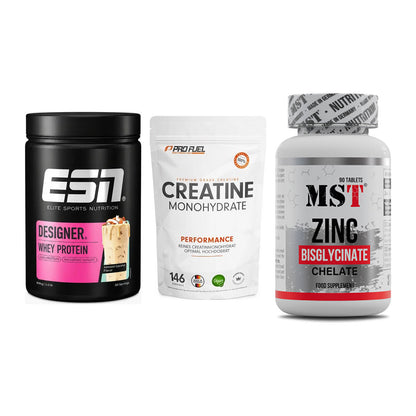 Einsteiger-Set: ESN Designer + ProFuel Creatine + MST Zinc Chelate – alle enthaltenen Artikel