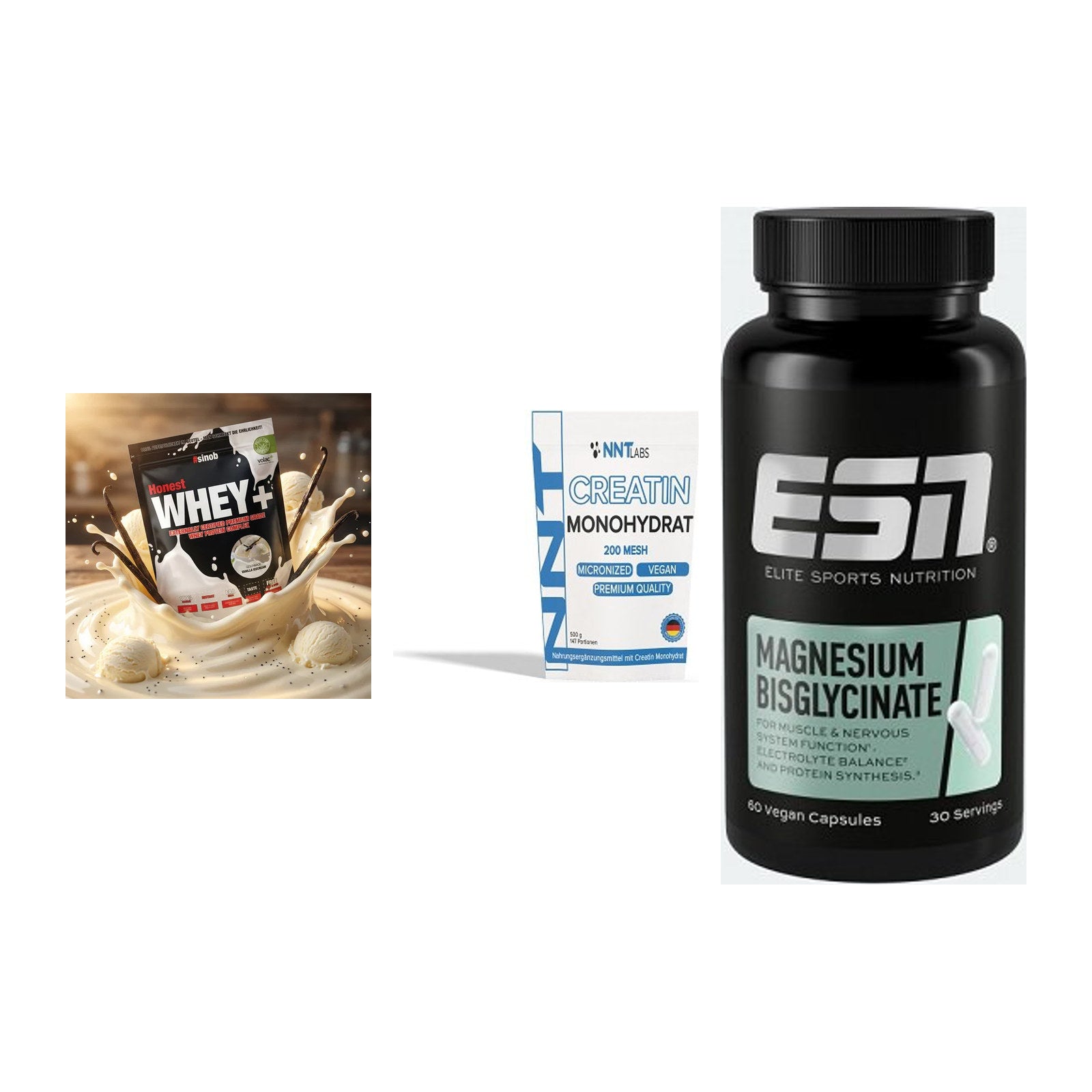 Einsteiger-Set: Sinob Honest + NNT Creatin + ESN Magnesium – alle enthaltenen Artikel