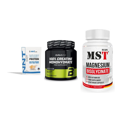 Einsteiger-Set: NNT Whey + BioTech Creatine + MST Magnesium – alle enthaltenen Artikel