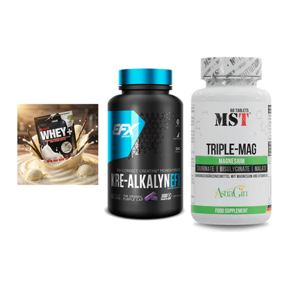Einsteiger-Set: Sinob Honest Whey+ + EFX Kre-Alkalyn + MST Tripple Mag – alle enthaltenen Artikel