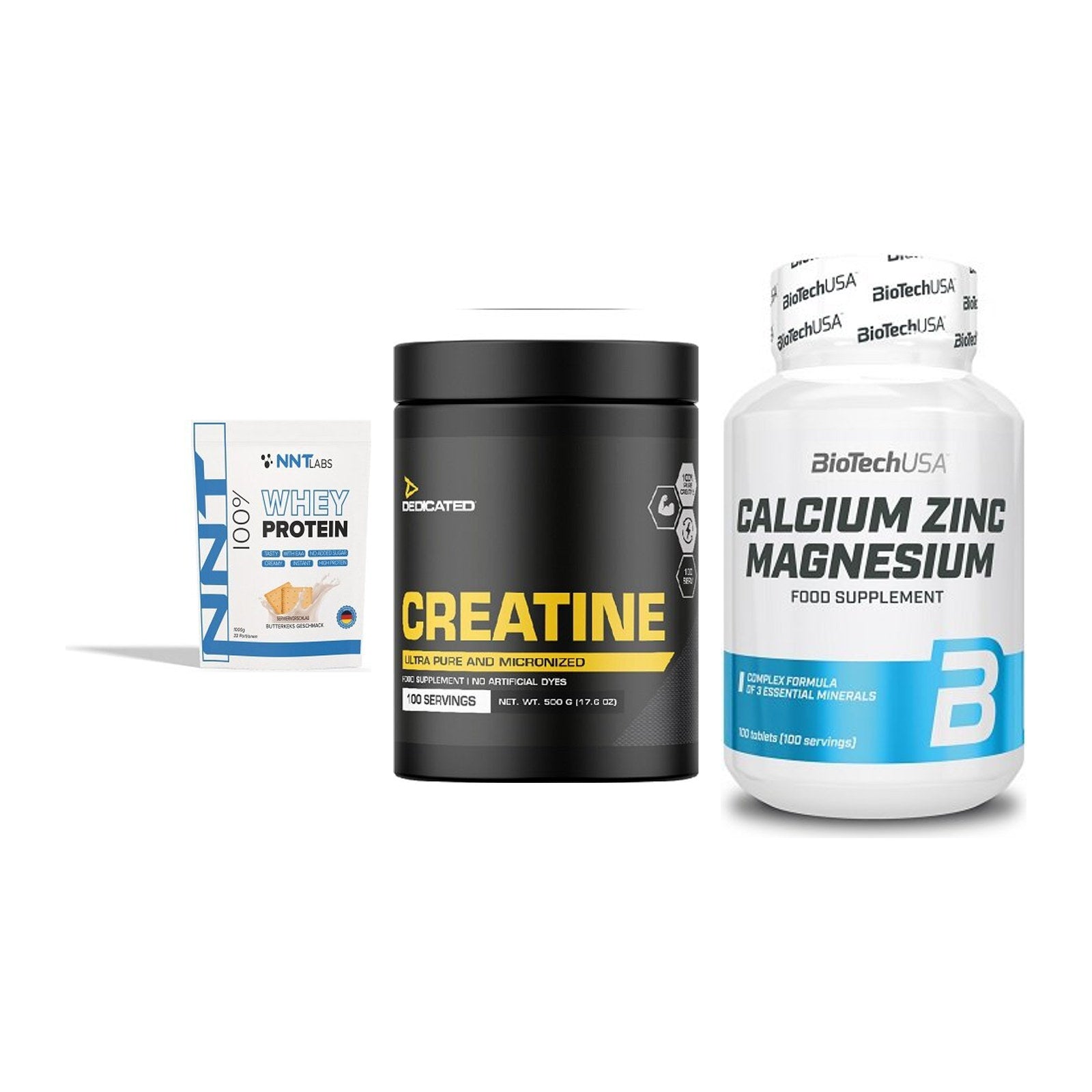 Einsteiger-Set: NNT Whey + Dedicated + BioTech Calcium – alle enthaltenen Artikel