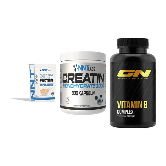 Einsteiger-Set: NNT Whey + NNT Creatin 1000 mg + GN Vitamin B-Complex – alle enthaltenen Artikel