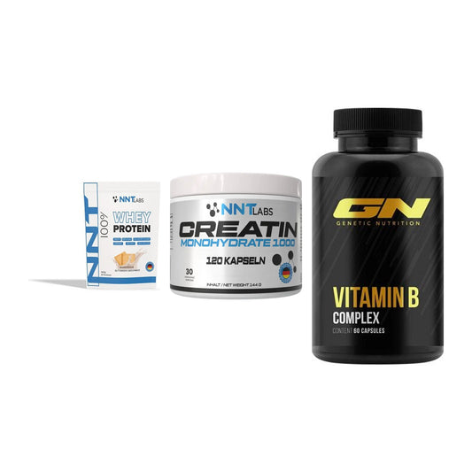 Einsteiger-Set: NNT Whey + NNT Creatin 1000 mg + GN Vitamin B-Complex – alle enthaltenen Artikel