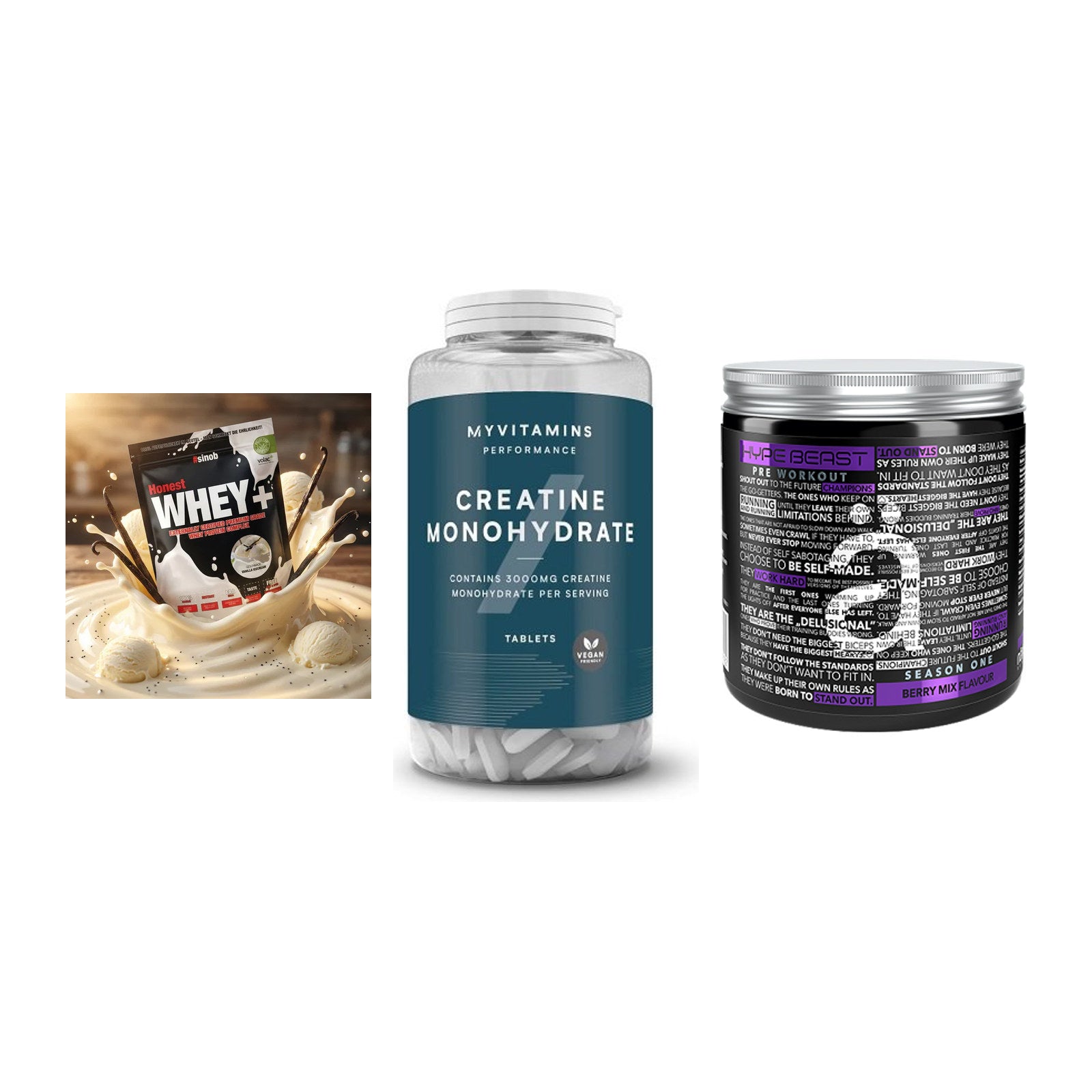 Einsteiger-Set: Sinob Honest + MyProtein + Nanosupps Hype – alle enthaltenen Artikel