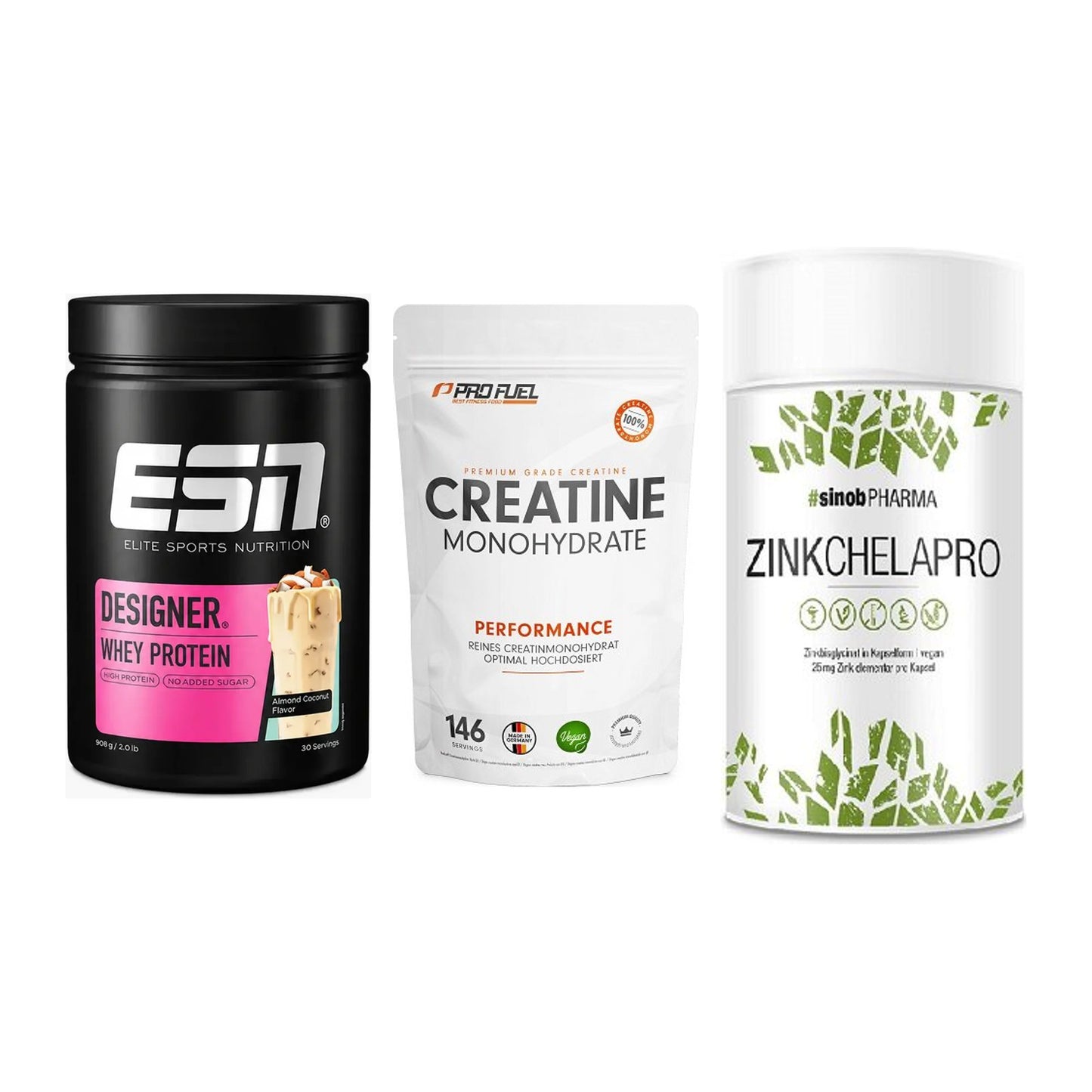 Einsteiger-Set: ESN Designer + ProFuel Creatine + Sinob Zink – alle enthaltenen Artikel