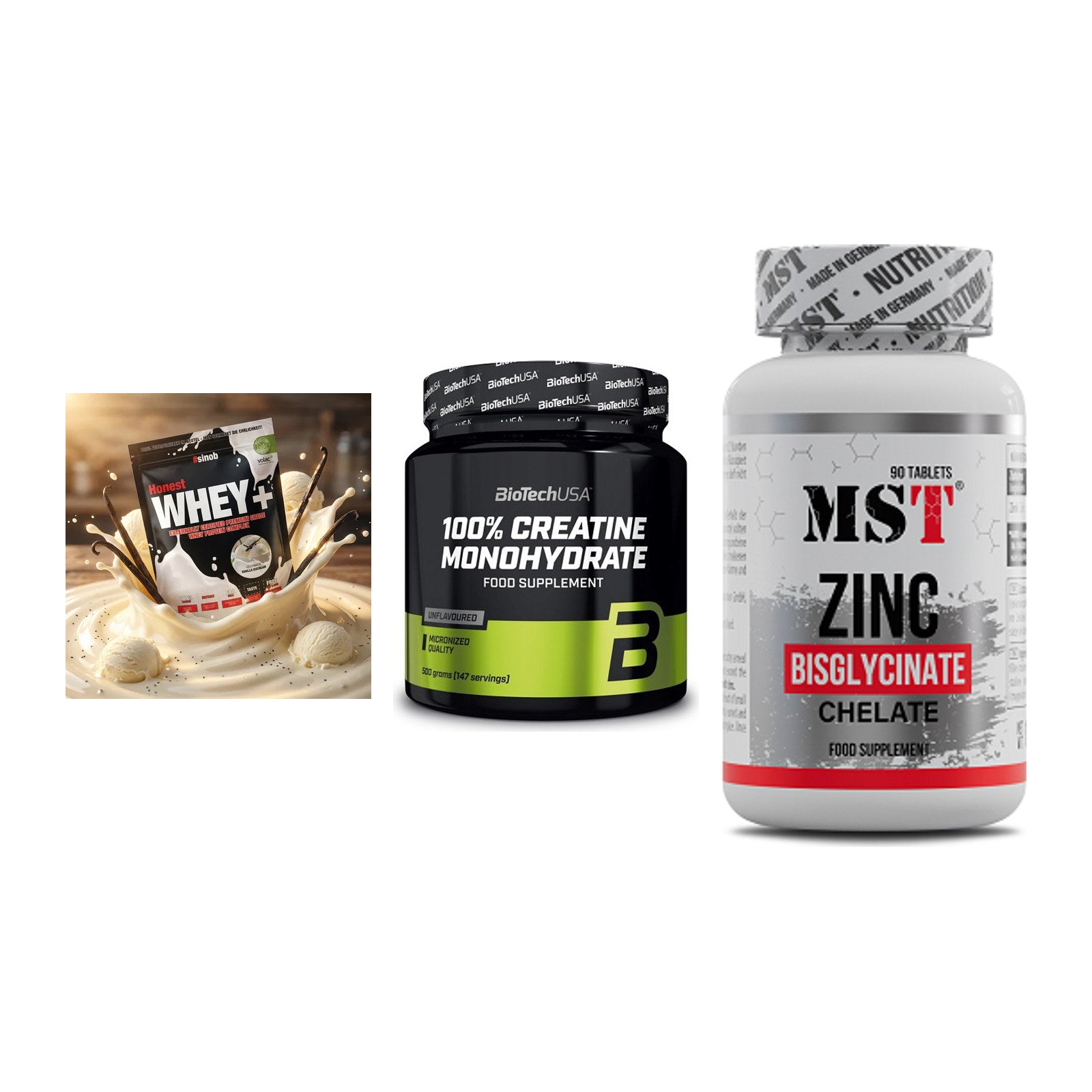 Einsteiger-Set: Sinob Honest + BioTech Creatine + MST Zinc Chelate – alle enthaltenen Artikel
