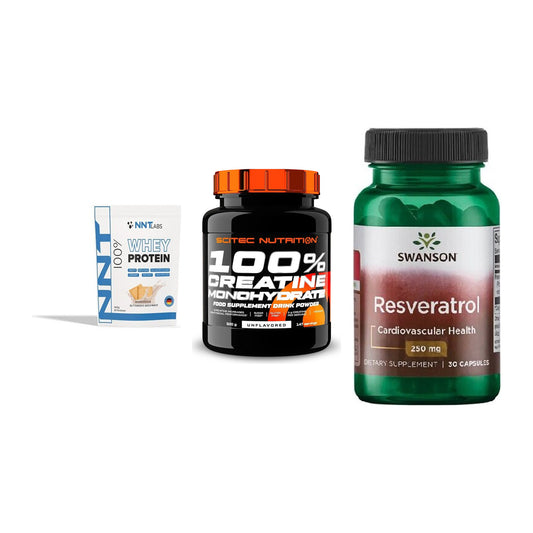 Einsteiger-Set: NNT Whey + Scitec Creatine + Swanson Resverat – alle enthaltenen Artikel