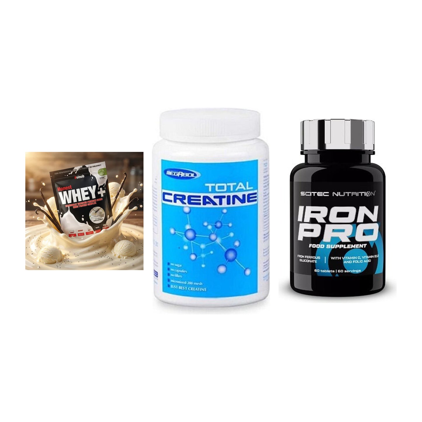 Einsteiger-Set: Sinob Honest + Megabol Total + Scitec Iron Pro – alle enthaltenen Artikel