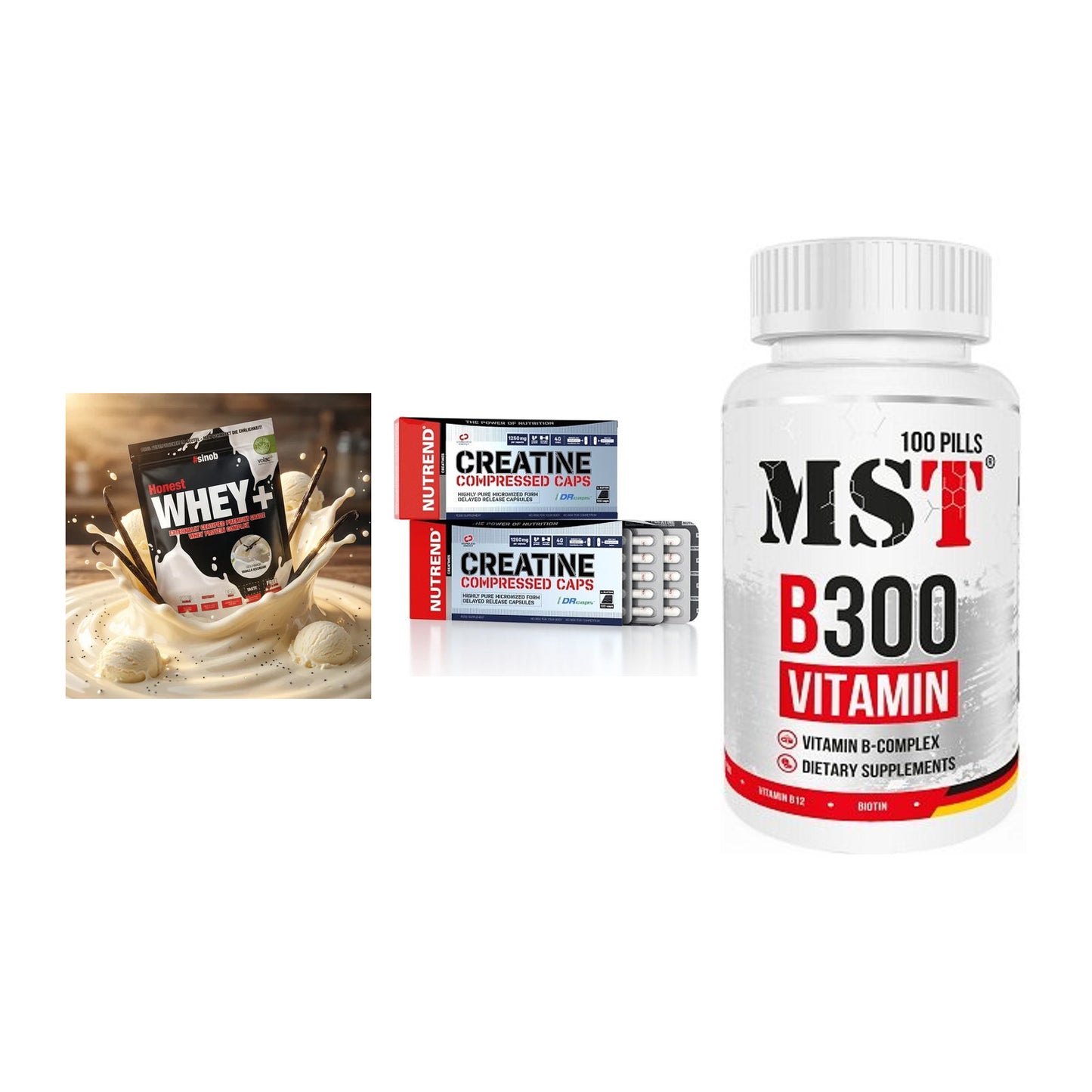 Einsteiger-Set: Sinob Honest + Nutrend Creatine + MST B300 B-Compl – alle enthaltenen Artikel