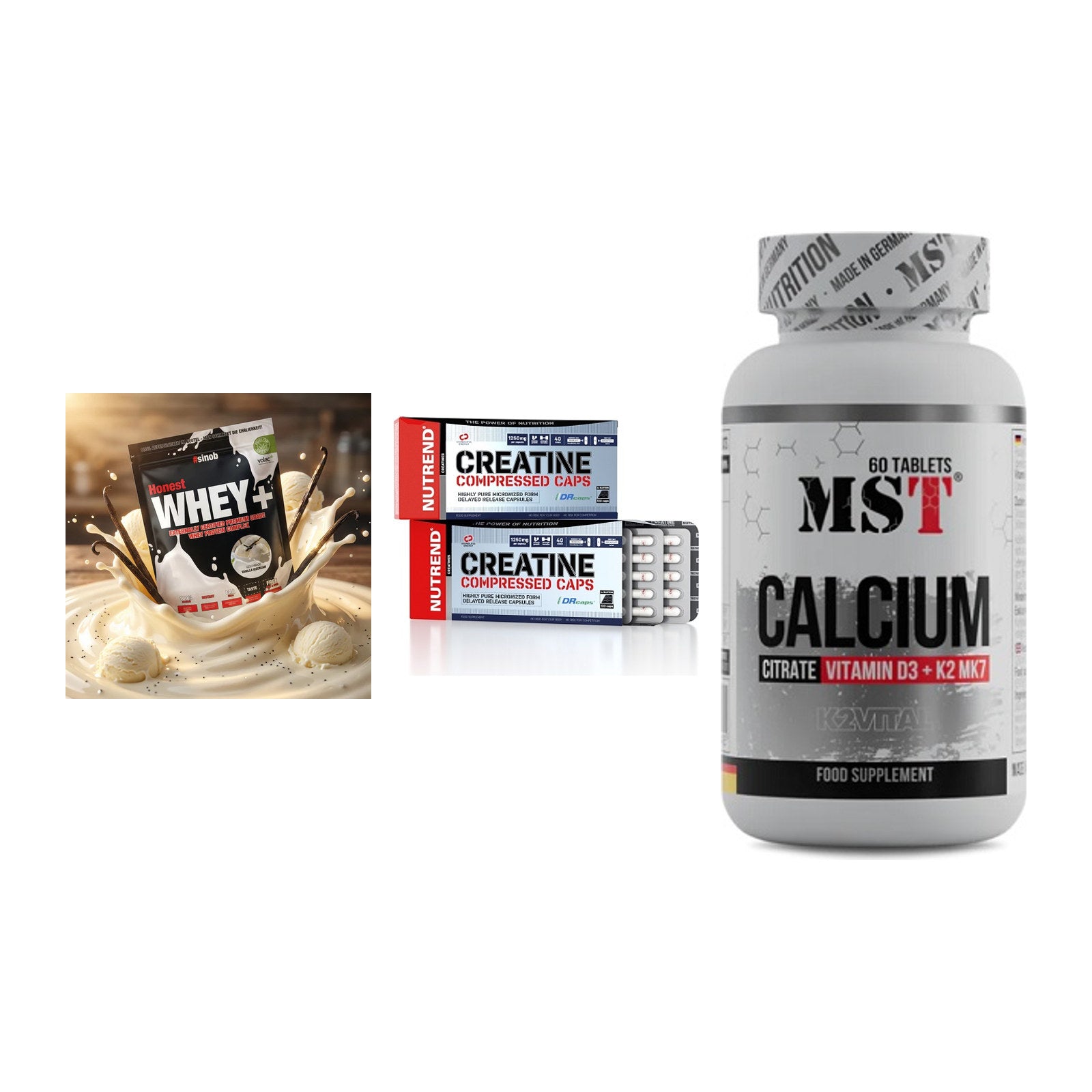 Einsteiger-Set: Sinob Honest + Nutrend Creatine + MST Calcium – alle enthaltenen Artikel