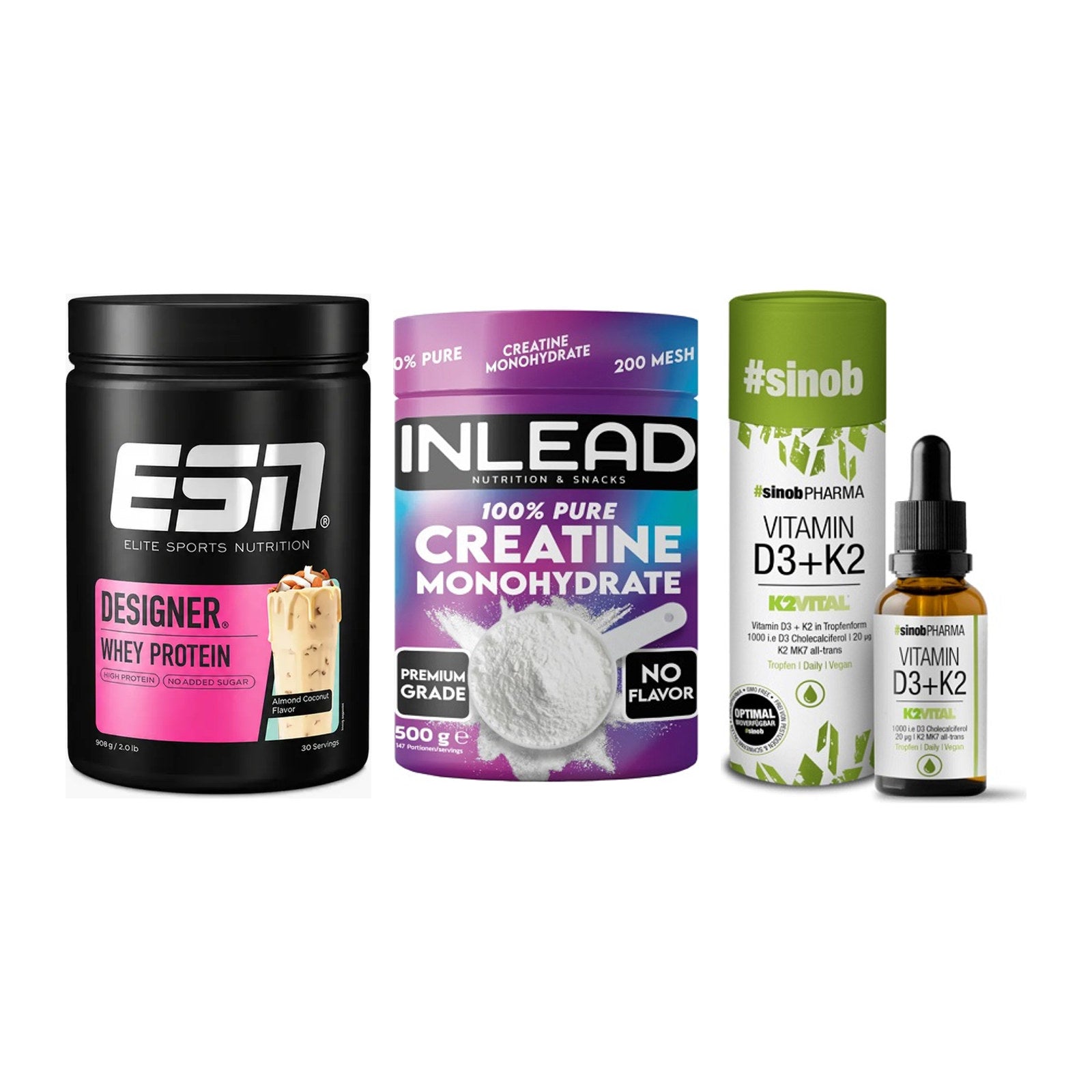 Einsteiger-Set: ESN Designer + INLEAD Creatine + Sinob Vitamin D3 – alle enthaltenen Artikel