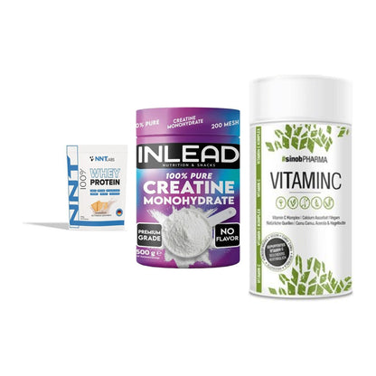 Einsteiger-Set: NNT Whey + INLEAD Creatine + Sinob Vitamin C – alle enthaltenen Artikel