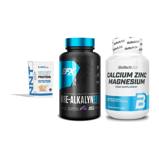 Einsteiger-Set: NNT Whey + EFX Kre-Alkalyn + BioTech Calcium – alle enthaltenen Artikel