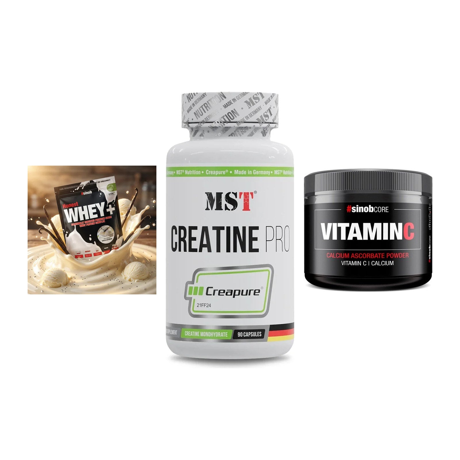 Einsteiger-Set: Sinob Honest + MST Creatine Pro + Sinob Vitamin C – alle enthaltenen Artikel