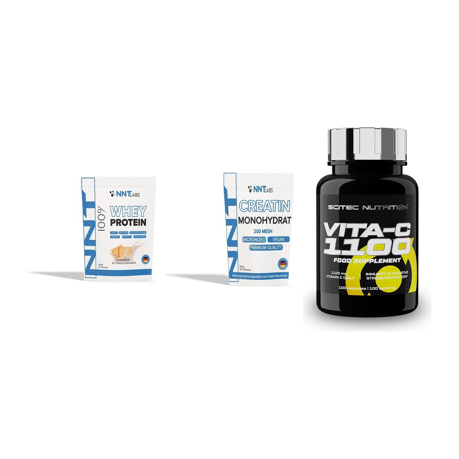 Einsteiger-Set: NNT Whey + NNT Creatin + Scitec Vitamin C – alle enthaltenen Artikel