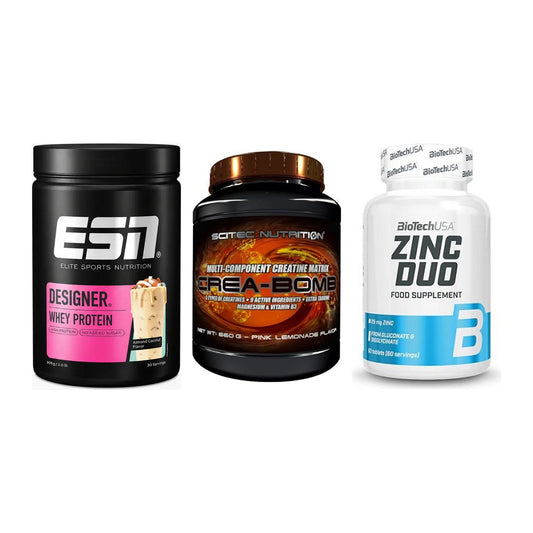 Einsteiger-Set: ESN Designer + Scitec Crea-Bomb + BioTech Zinc Duo – alle enthaltenen Artikel