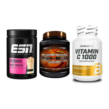 Einsteiger-Set: ESN Designer + Scitec Crea-Bomb + BioTech Vitamin – alle enthaltenen Artikel