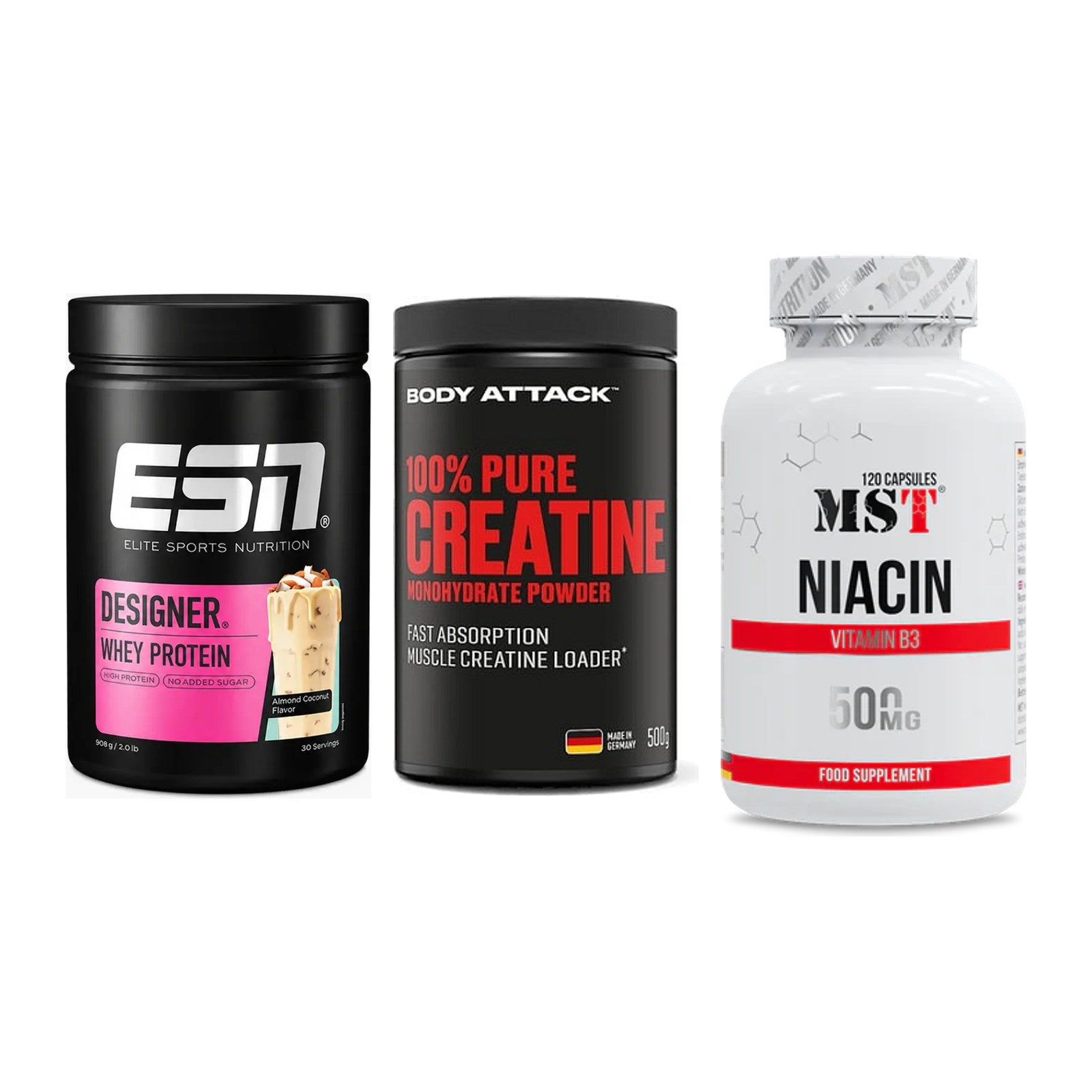 Einsteiger-Set: ESN Designer + Body Attack 100% + MST Niacin – alle enthaltenen Artikel