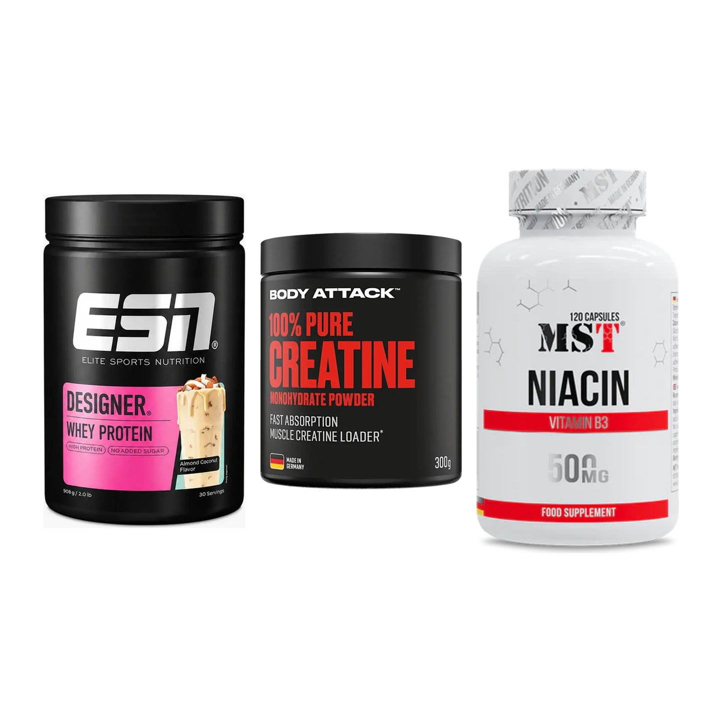 Einsteiger-Set: ESN Designer + Body Attack 100% + MST Niacin – alle enthaltenen Artikel