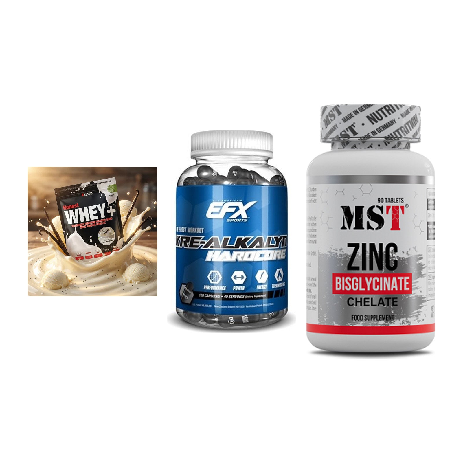 Einsteiger-Set: Sinob Honest + EFX Kre-Alkalyn + MST Zinc Chelate – alle enthaltenen Artikel