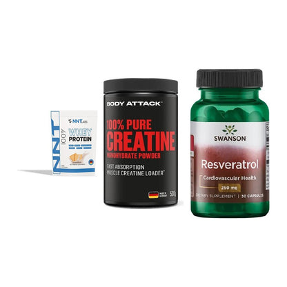 Einsteiger-Set: NNT Whey + Body Attack 100% + Swanson Resverat – alle enthaltenen Artikel