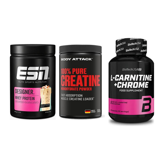 Einsteiger-Set: ESN Designer + Body Attack 100% + BioTech L-Carnit – alle enthaltenen Artikel