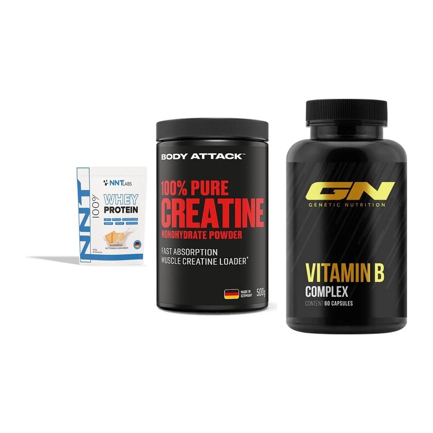 Einsteiger-Set: NNT Whey + Body Attack 100% + GN Vitamin – alle enthaltenen Artikel
