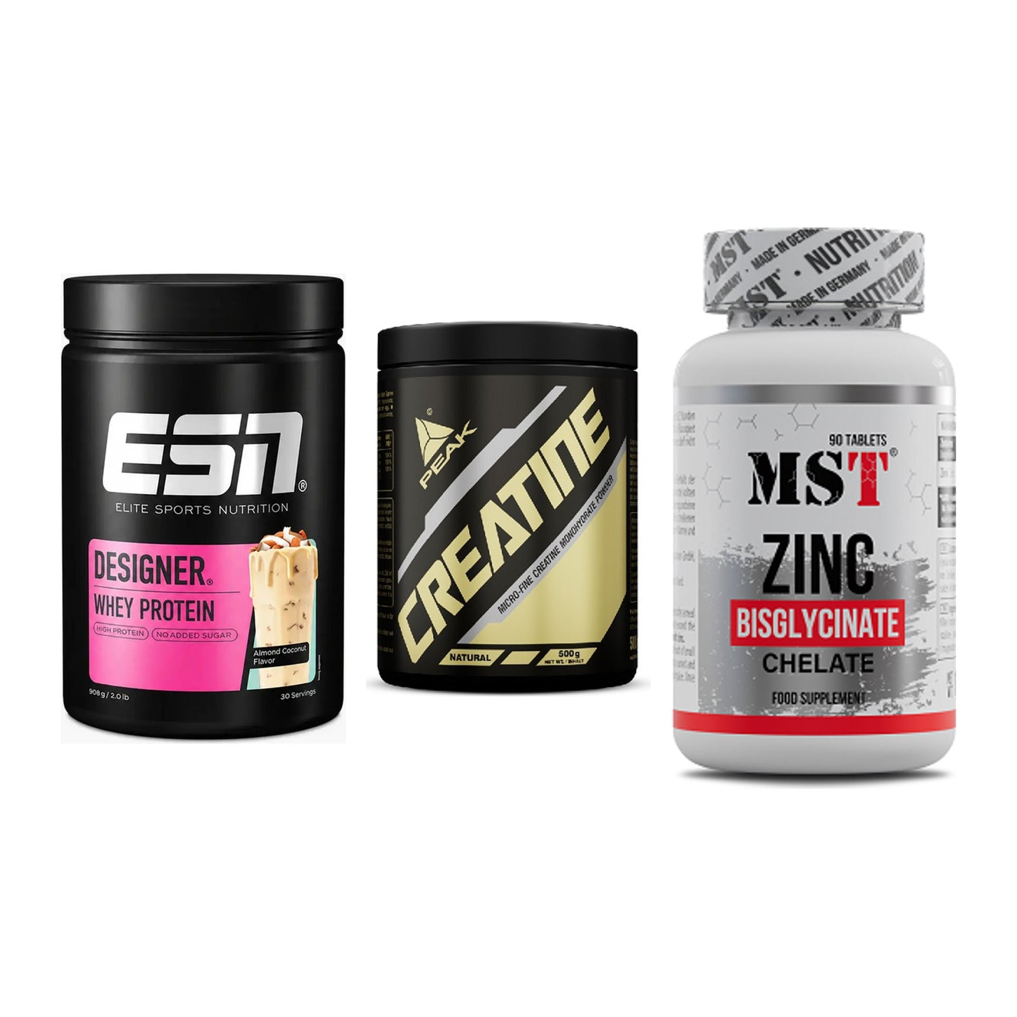 Einsteiger-Set: ESN Designer + Peak Creatin + MST Zinc Chelate – alle enthaltenen Artikel