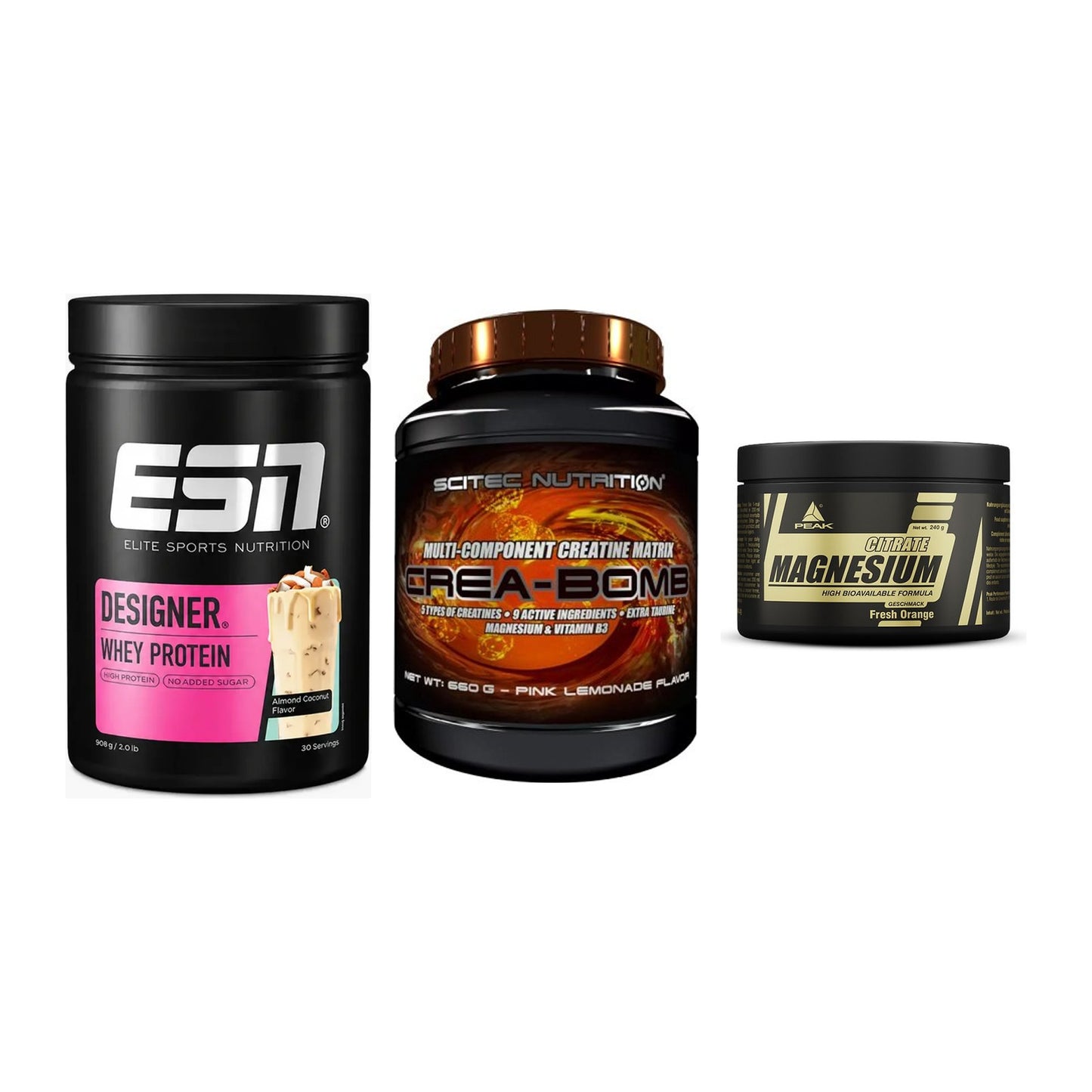 Einsteiger-Set: ESN Designer + Scitec Crea-Bomb + Peak Magnesium – alle enthaltenen Artikel